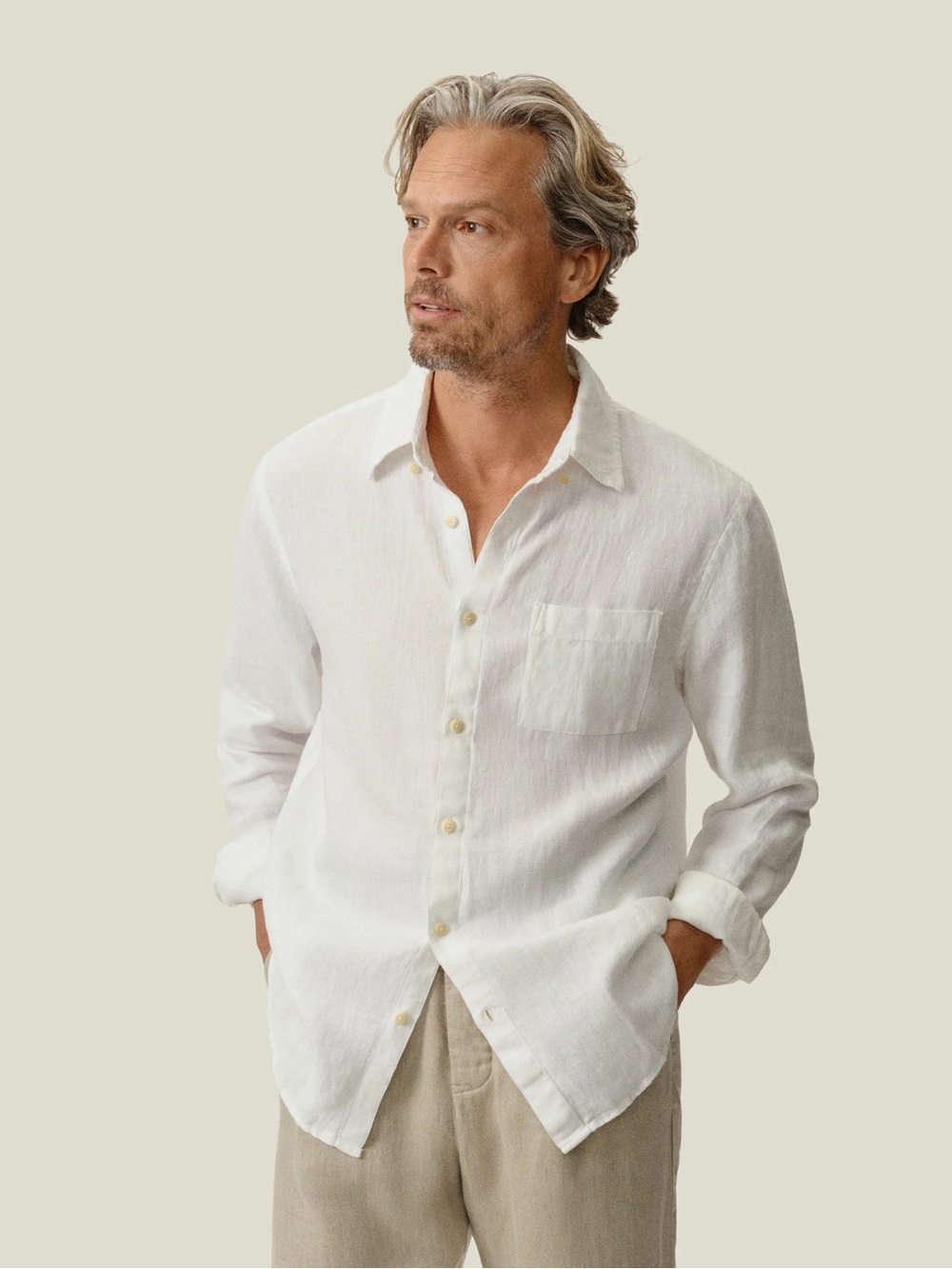 Alex Crane Playa Shirt Mens Small S White 100% Linen Long Sleeve Button Up